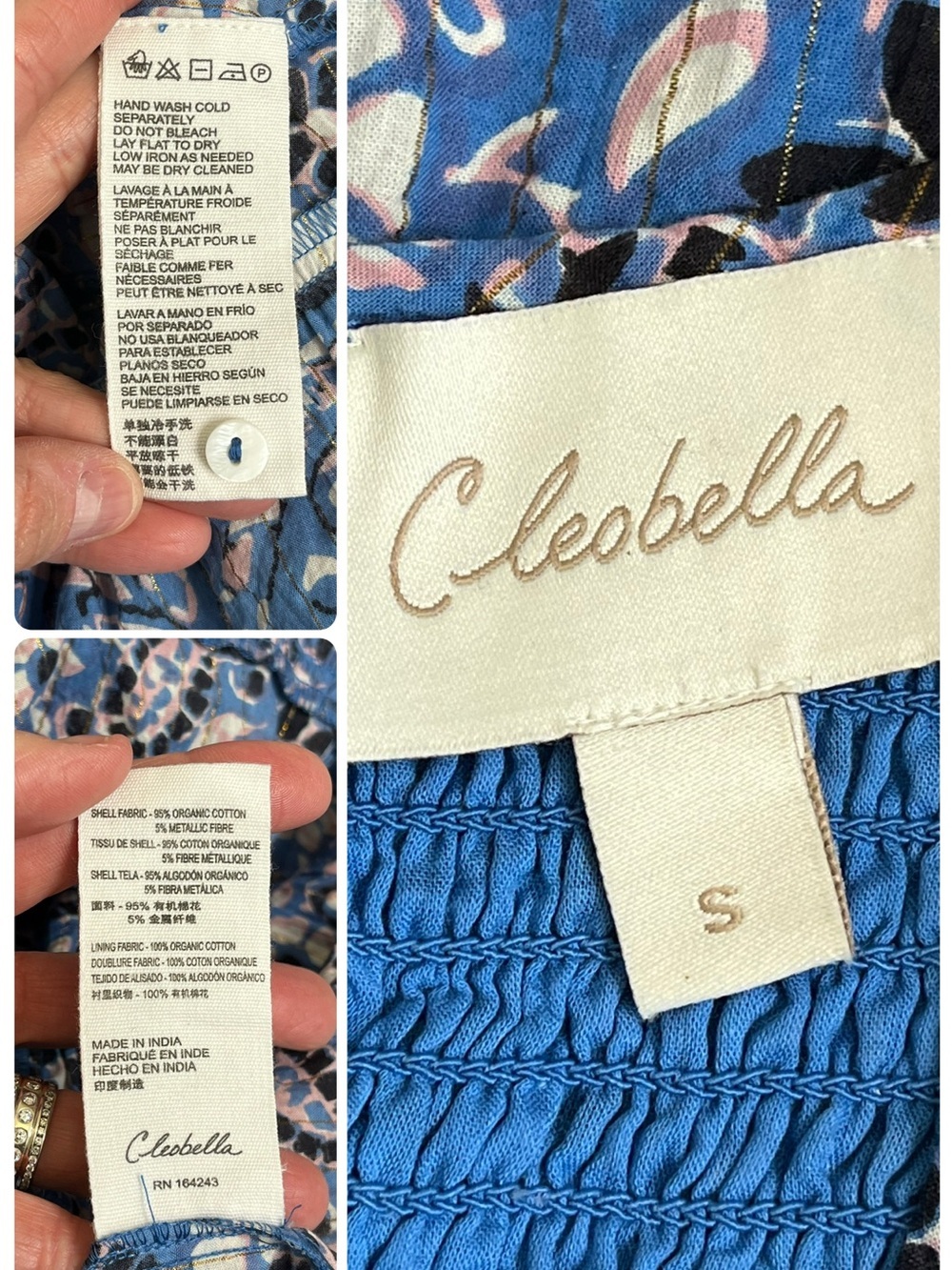 Cleobella Autumn Ruffle Blue Paisley Midi Dress Small Organic Cotton Pockets - Picture 10 of 11